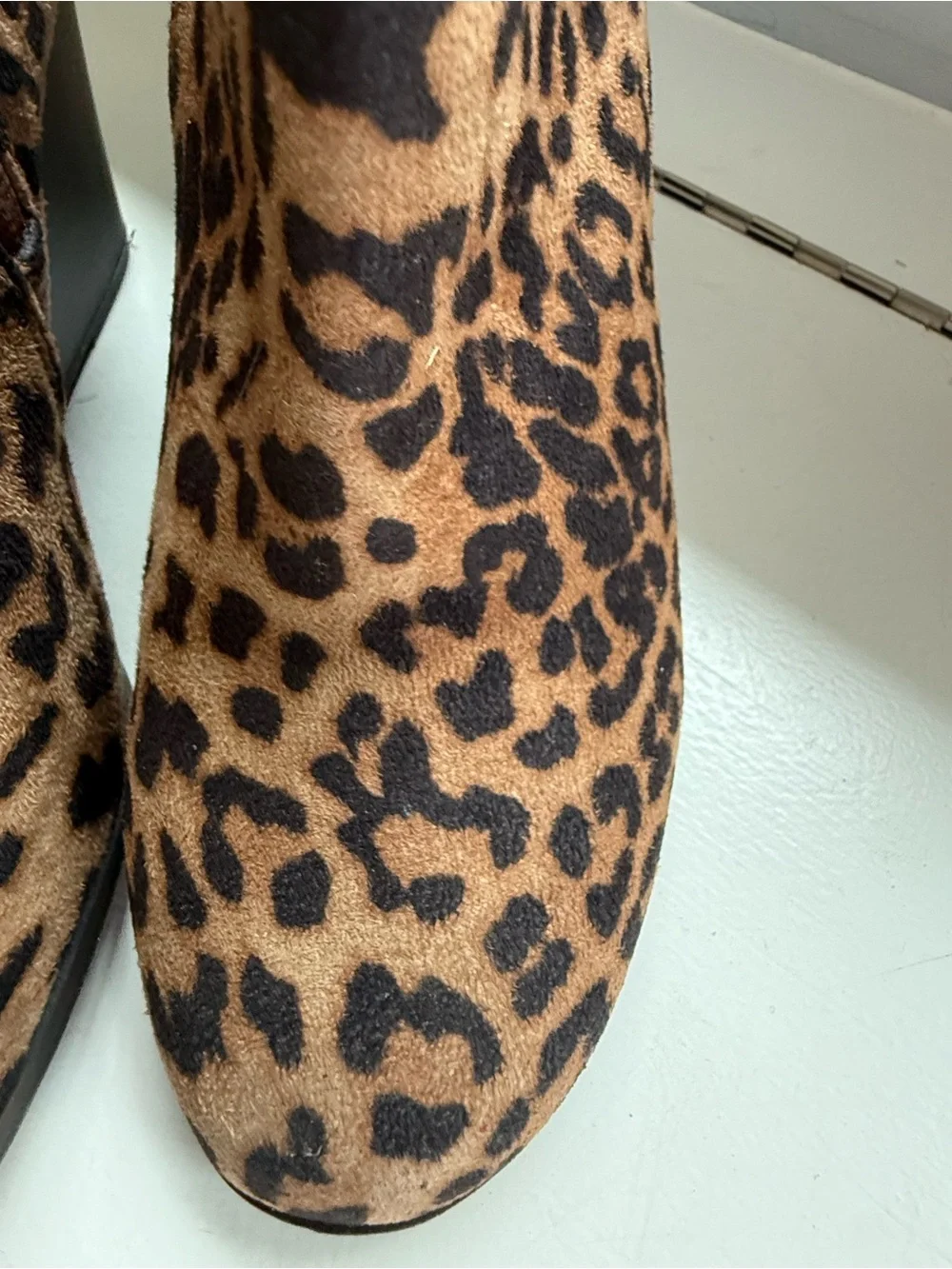 Soda Leopard Print Wedge Booties - Brown/Black Size 6.5